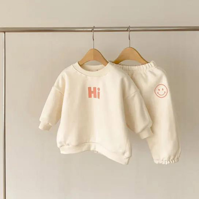 Esspreso Children's Korean version of the suit casual sweater cartoon letters smiling face closed pants two-piece set