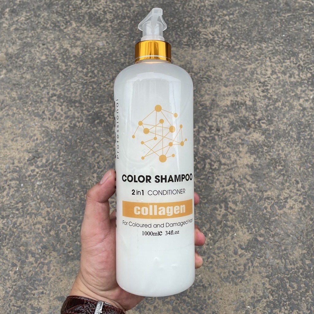 Dầu gội giữ màu, tóc hư tổn collagen color shampoo 2 in 1 conditioner algo 1000m