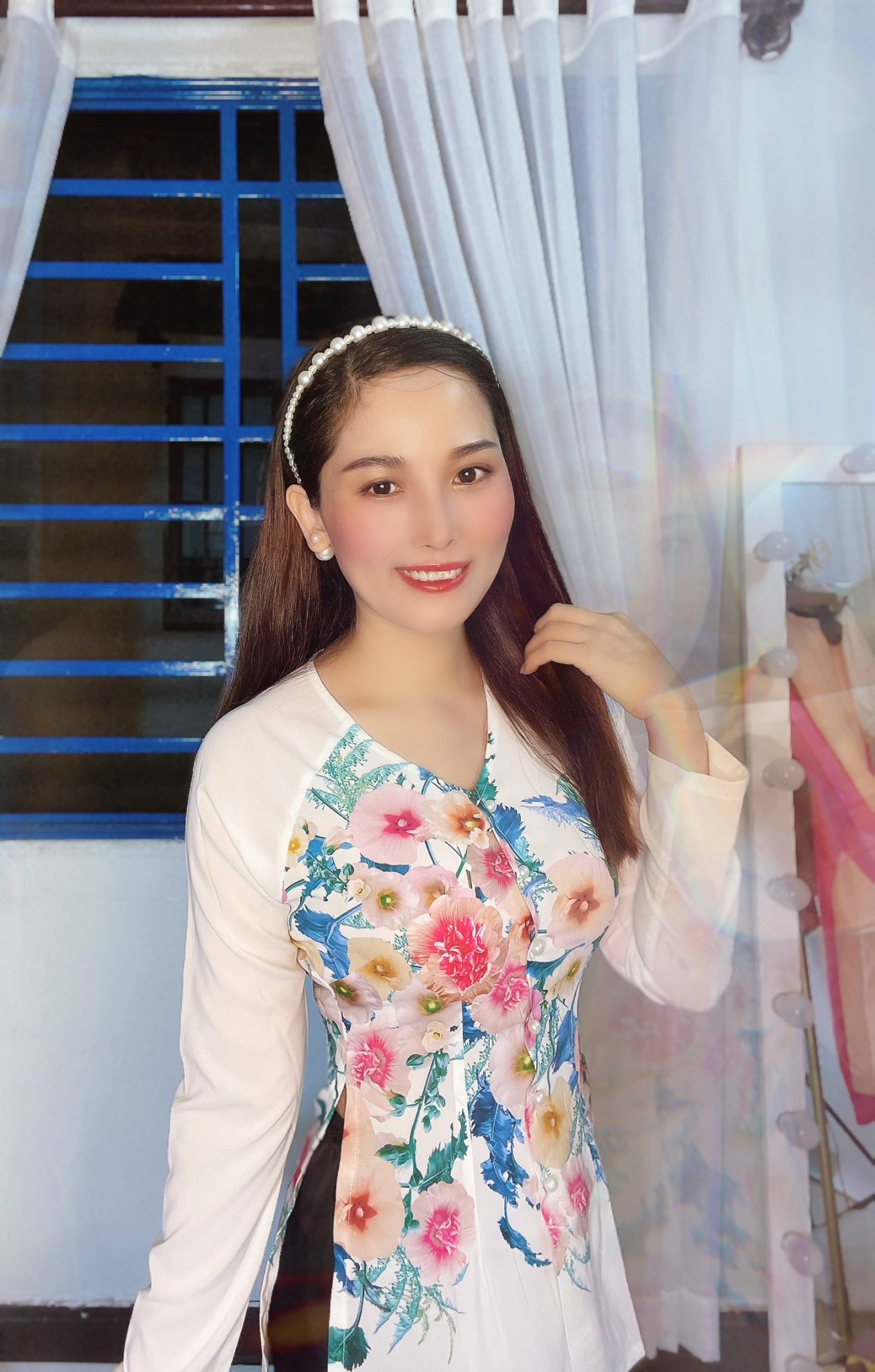 ÁO BÀ BA LỤA IN HOA XINH