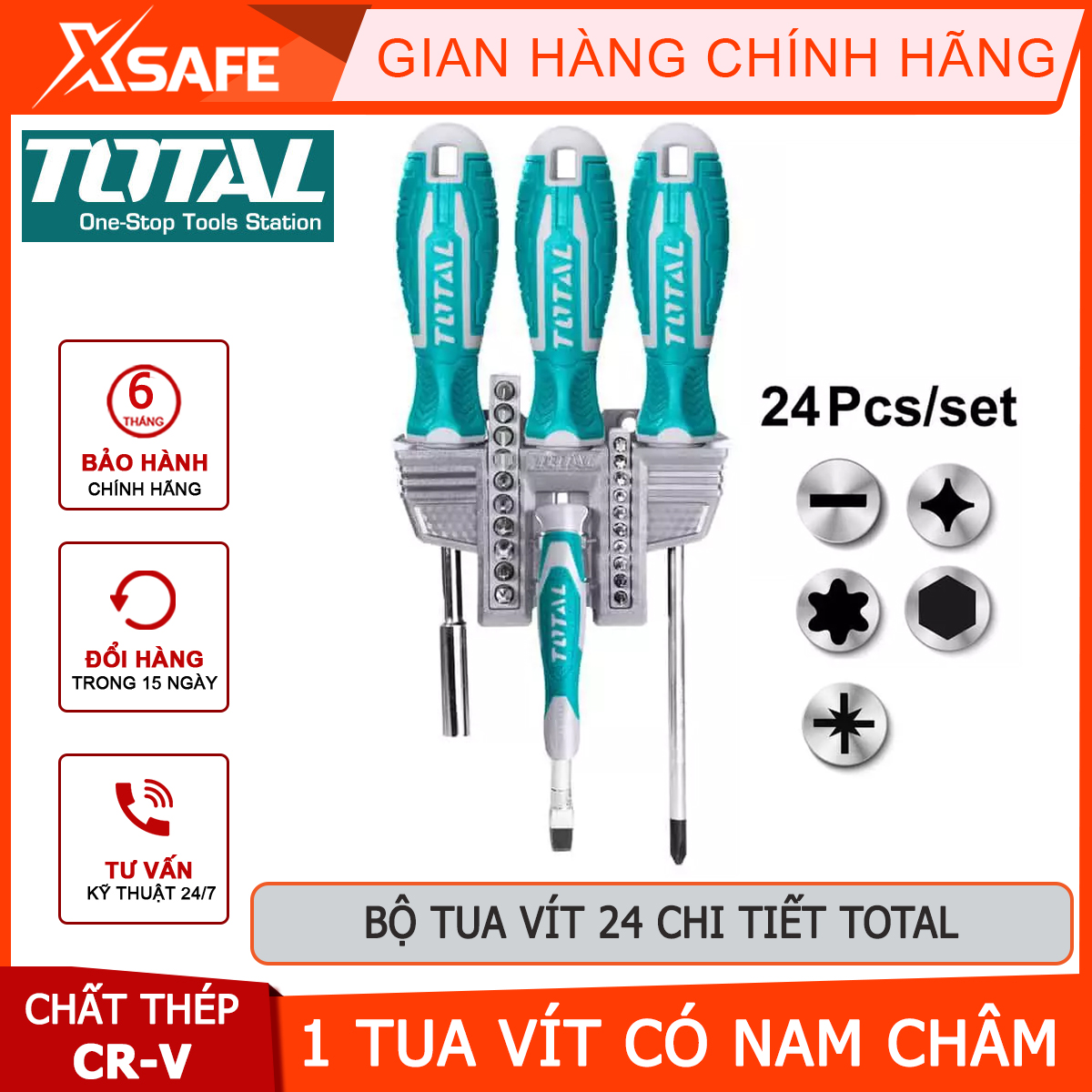 Bộ tuốc nơ vít 24 chi tiết total tacsd302462 | bộ 24 tua vít chất liệu thép công nghiệp cr- v dùng để siết chặt hoặc gỡ bỏ ốc vít