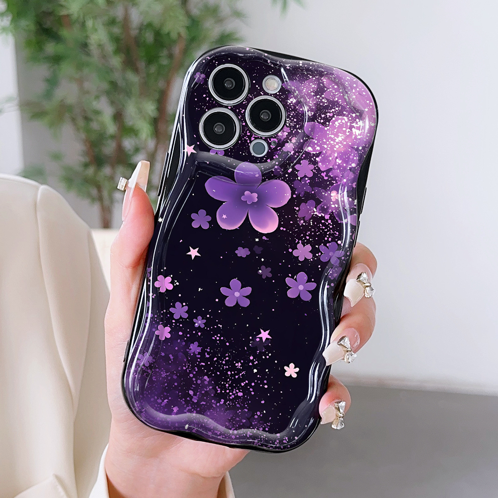 Jizetin for Infinix Smart 8 Hot 40i Spark Go 2024 Spark 20 20C Pop 8 Back Cover Pink Purple Glitter Cream Wavy Edge Soft Silicone Phone Case. 