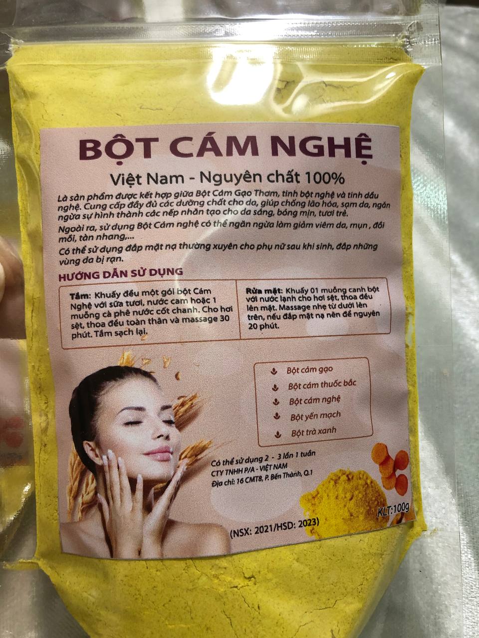 Bột cám nghệ đắp mặt 100g