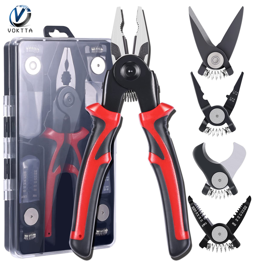 VOKTTA 5 in 1 Needle Nose Pliers for Wire Gripping Stripping Cutting and Crimping Multifunctional Linemans Pliers for Electric Cable VOKTTA