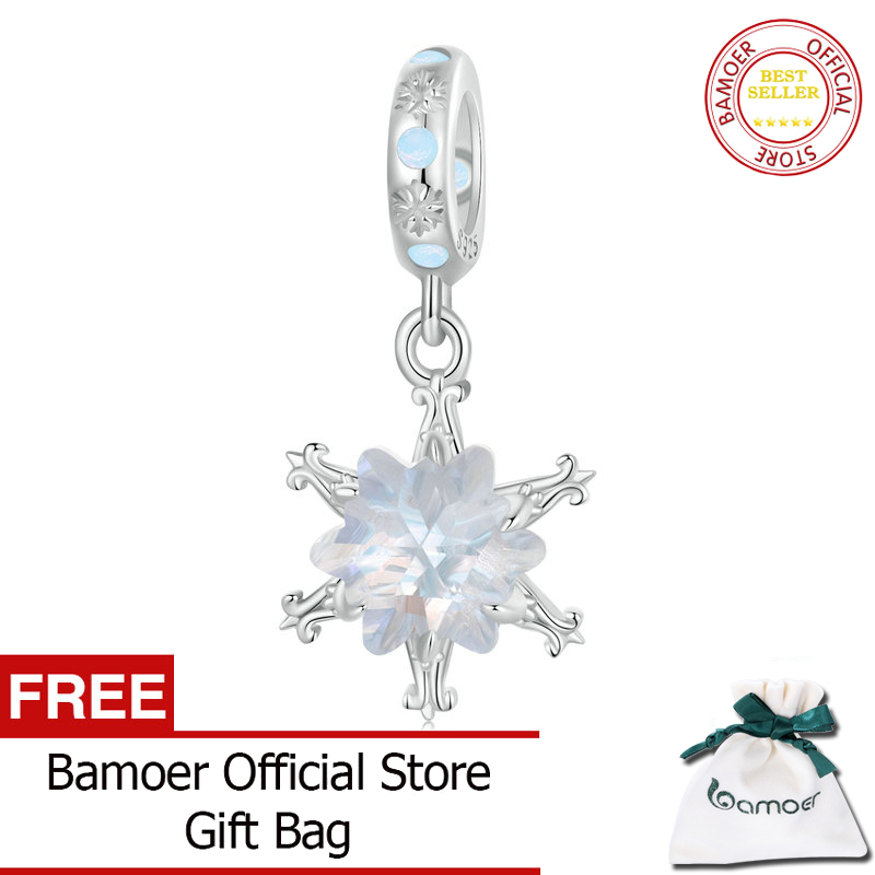BAMOER 925 Sterling Silver Ice Snowflake Beads Charm For Women Bracelet Making Christmas Gift Fashion Jewelry SCC2660