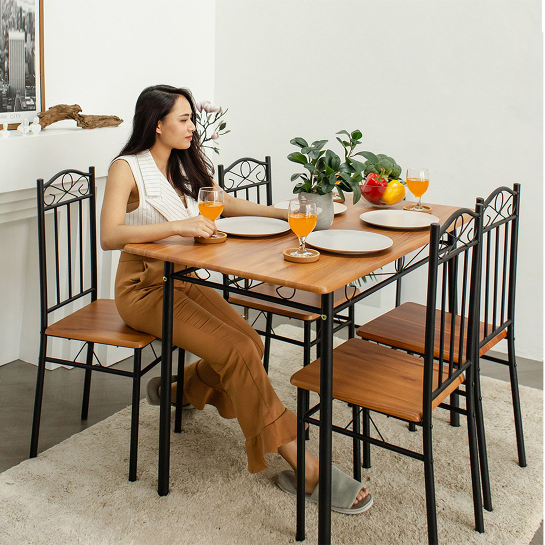 [8แบบ] HomeHuk ชุดโต๊ะกินข้าว พร้อมเก้าอี้ 4 ที่นั่ง โครงเหล็ก 120x67x75 cm ท็อปไม้ MDF เคลือบเมลามีน ลายไม้ โต๊ะไม้ โต๊ะกินข้าว โต๊ะอาหาร โต๊ะกินข้าว4คน ชุดโต๊ะอาหาร เก้าอี้กินข้าว โต๊ะมินิมอล เก้าอี้ไม้ MDF Dining Table Set with 4 Chairs โฮมฮัก
