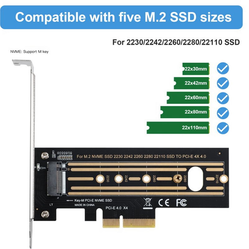 M.2 nvme ssd to pci-e 4.0 adapter card pci-e 4.0 adapter card pci-e x4 4.0 gen4 nvme key-m.2 adapter card support 2230/2242/2260/2280/22110 ssd