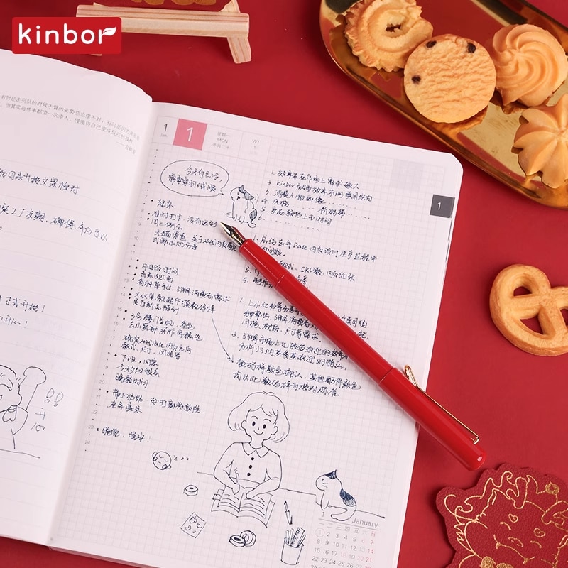 Kinbor 2024 Notebook A6 A5 Full Year Schedule 다이어리 Daily Planner and Libretas Timeline Weekly Plan Efficiency School Office