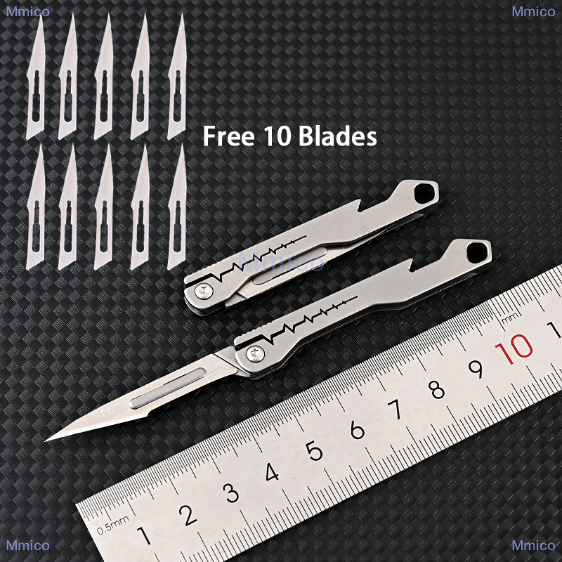 Mmico Mini Mở chai dao mổ hợp kim titan G10 xử lý gấp dao ngoài trời sống Cắm Trại Di động EDC Công Cụ 10 lưỡi miễn phí