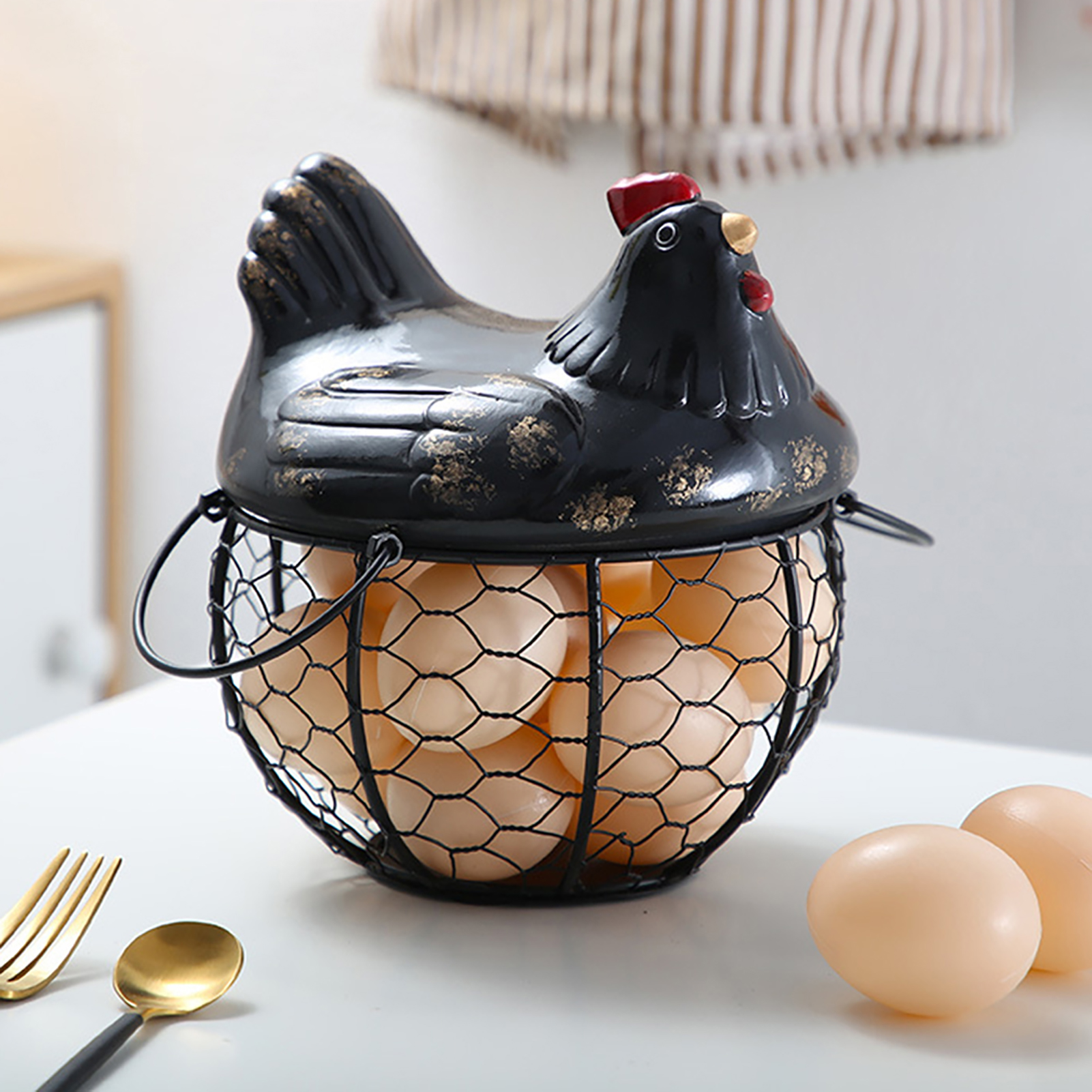 BlueH Egg Storage Basket Chicken Shape Decoration Iron Anti-slip Egg Storage Container for Kitchen