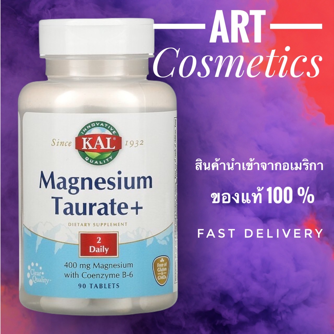 KAL, Magnesium Taurate Plus, size 400 mg, contains 90 tablets. (No.599