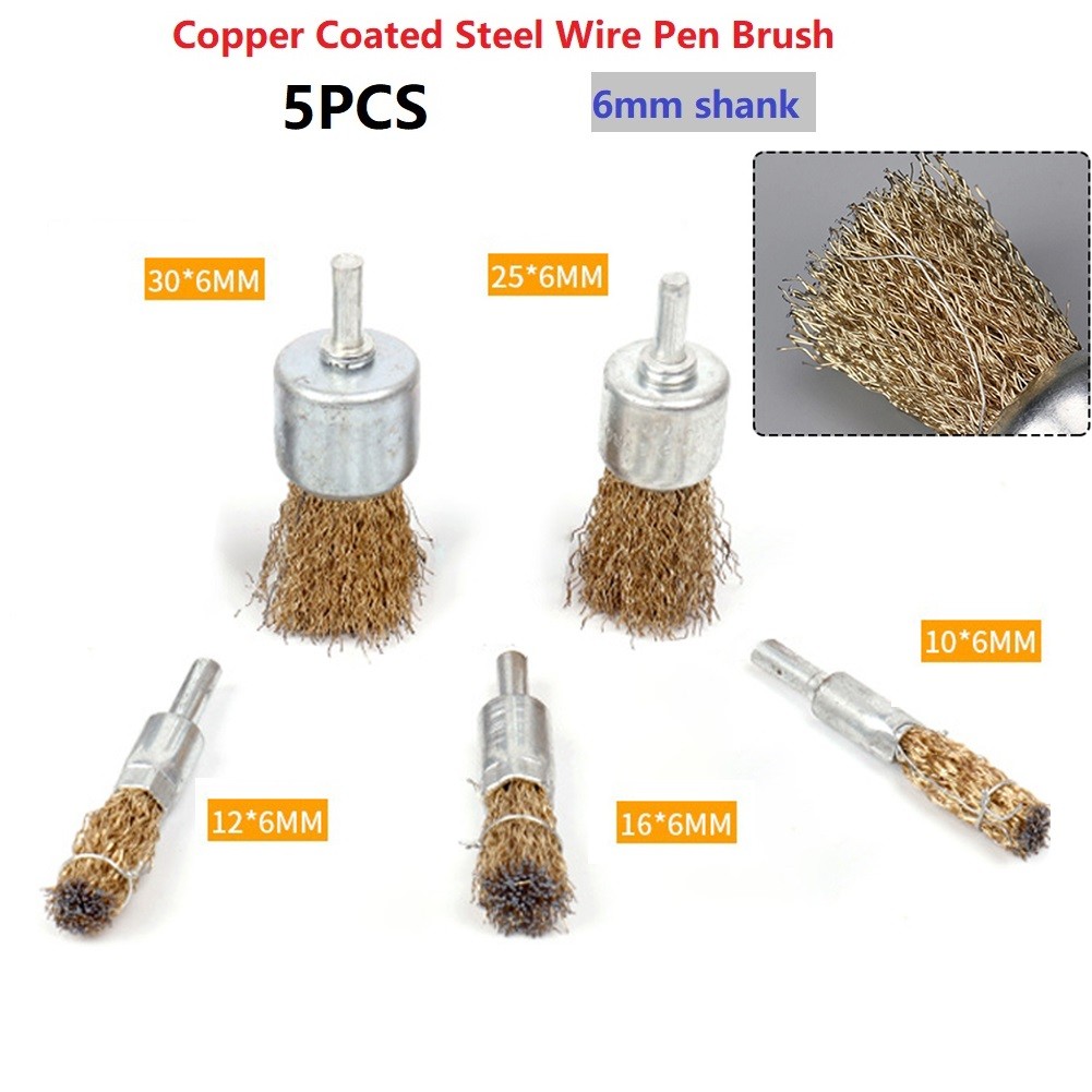 Toolstar Efficient 6mm Shank Stainless Steel Wire Brushes Set of 5 for DIY Projects
