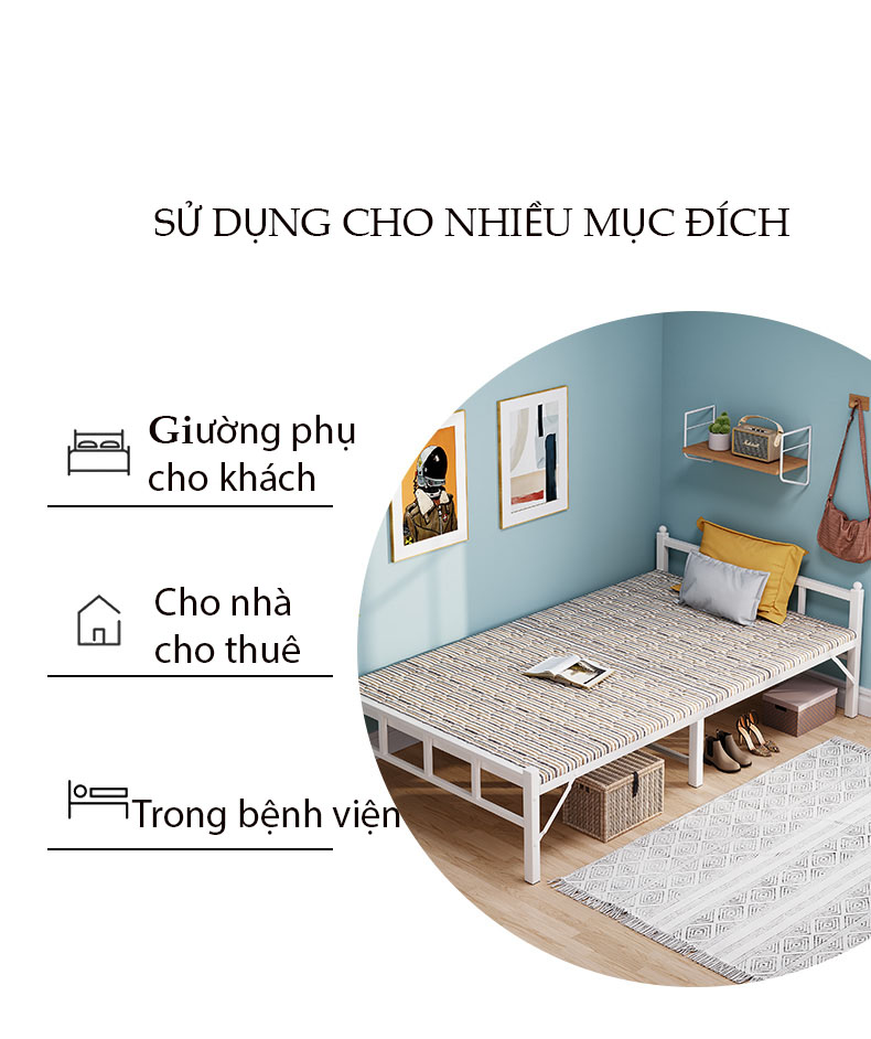 Giường xếp gọn khung thép trắng nhập khẩu - Giường ngủ xếp gọn khung thép cao cấp NIKITA SHOP