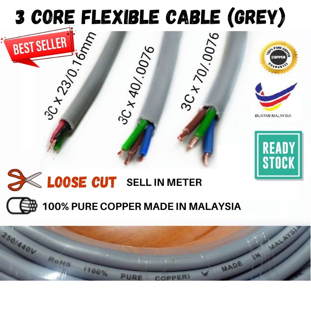 PURE COPPER CABLE 23/0016 / 40/0076 / 70/0076 X 3CORE CABLE PVC ...