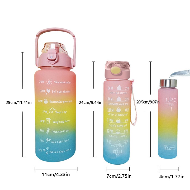 1SET/3PCS Sports Water Bottle With Straw Men Women Fitness Water Bottles  Outdoor Cold Water Bottlesc With Time Marker Drinkware
