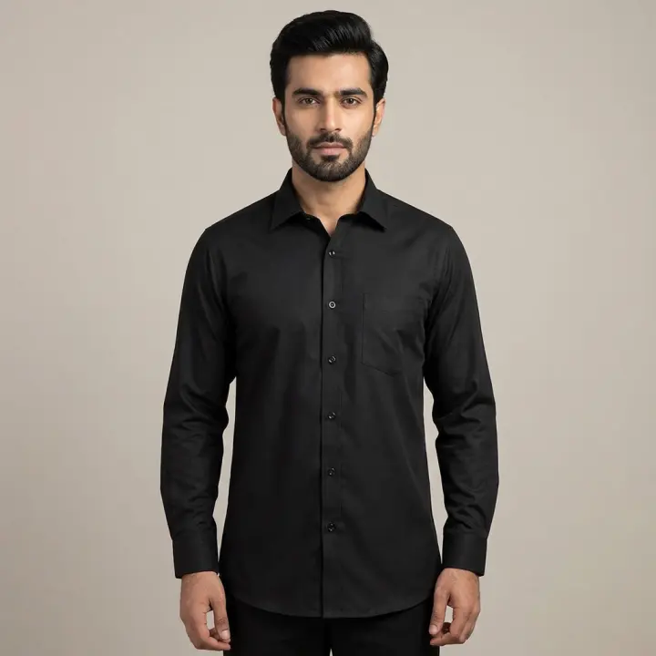 Men's Black Color Long Sleeve Trendy Cotton Shirts