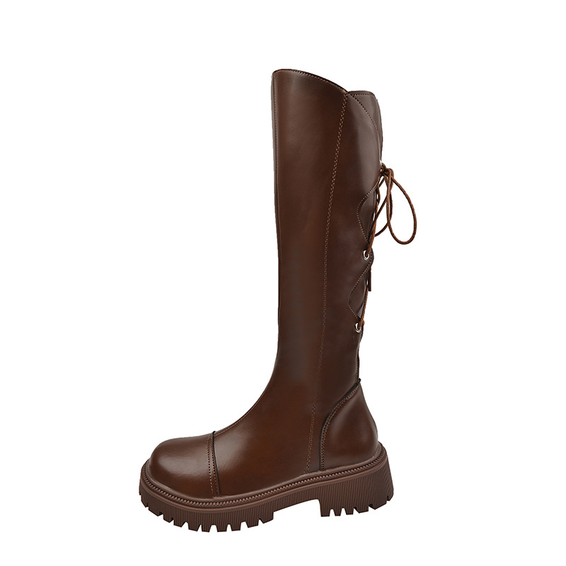 RENBEN British simple brown French thick-soled boots for women new fashion versatile thick-heeled boots