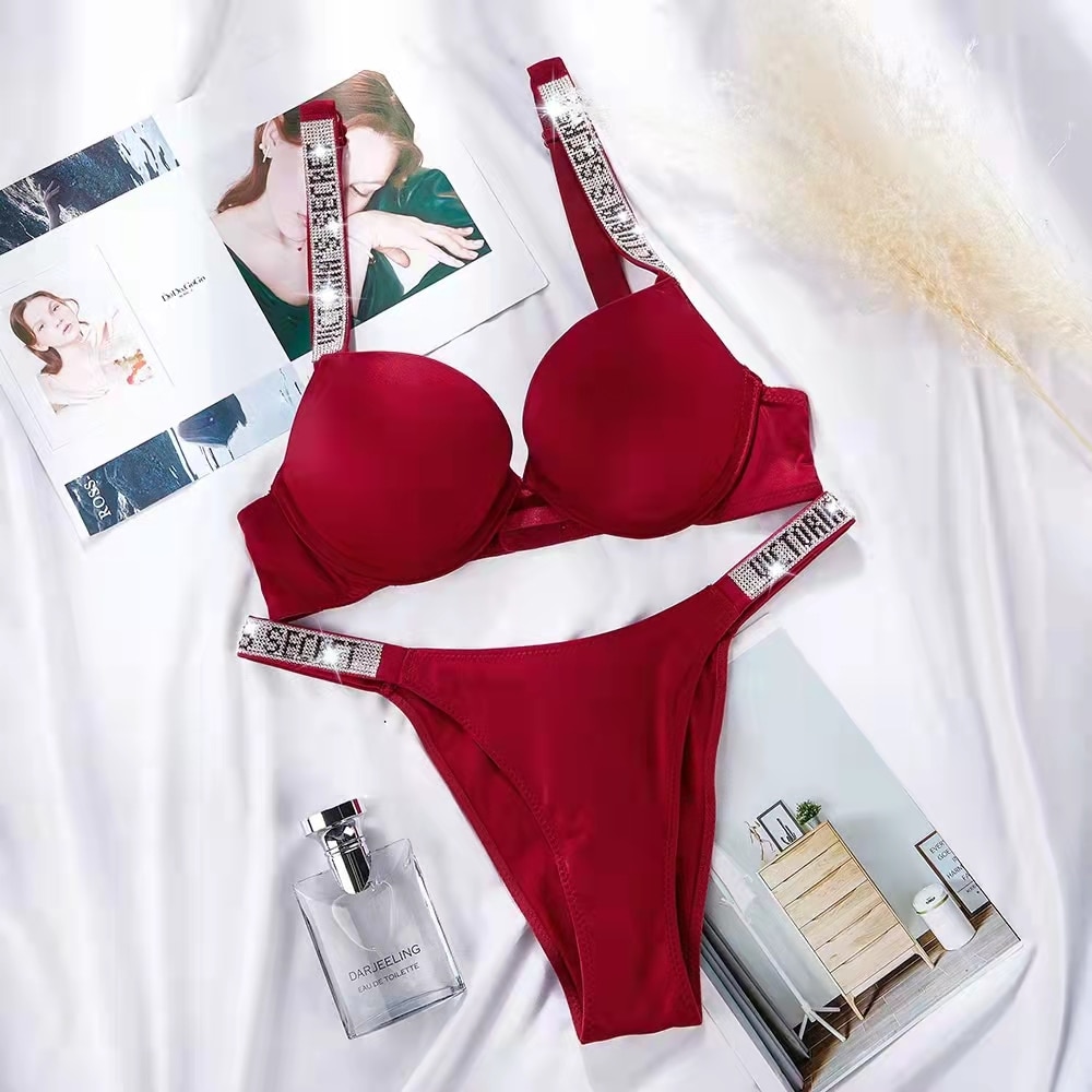 Bras Sets VS Rhinestone Underwear Women Set Brand Design Sexy Lingerie Set  Seamless Push UP Briefs Bra Sets Plus Size Red Pink Bra Y0911 0GVM From  Highqualityclothes1, $16.86