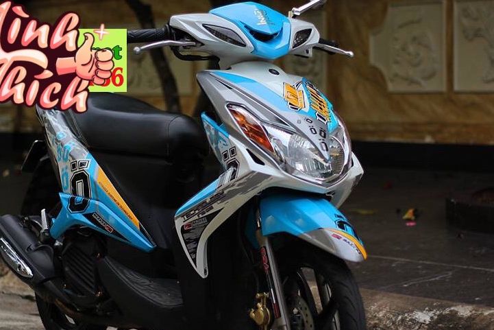 Tem trùm xe luvias xanh trắng Ohlins mẫu mới đẹp- tem trùm xe thiết kế theo yêu cầu- tem dán xe máy luvias rẻ đẹp