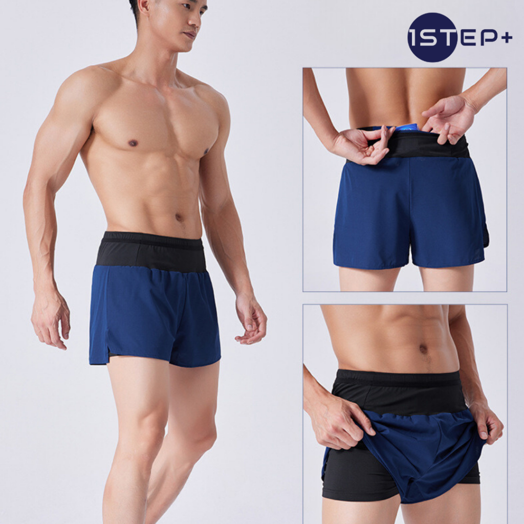 Quần short chạy bộ liền đai 2 lớp OnStep Running