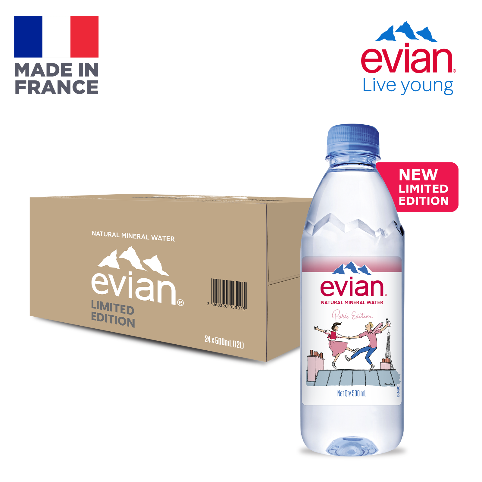 Evian Natural Mineral Water 24 x 500ml Case Limited Edition