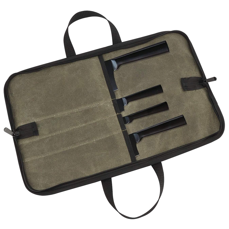 Knife Bag, Chef Knife Case Waxed Canvas Roll Storage Knife Carrying Pouch for Men&Women Green