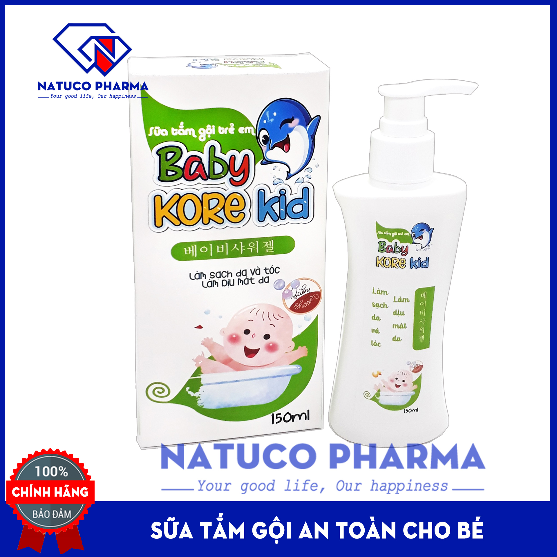Sữa tắm gội cho trẻ em Baby Kore Kid - Hàng Chính hãng - an toàn cho làn da bé - Hộp 150ml hàng chính hãng