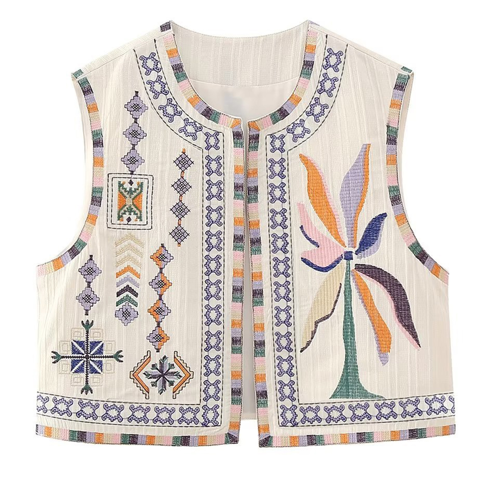 Women Embroidered Vest Top Loose Casual Summer Woman Short Cardigan  Waistcoat Chic Tops for Vacations Beach Evening Events High Quality Durable