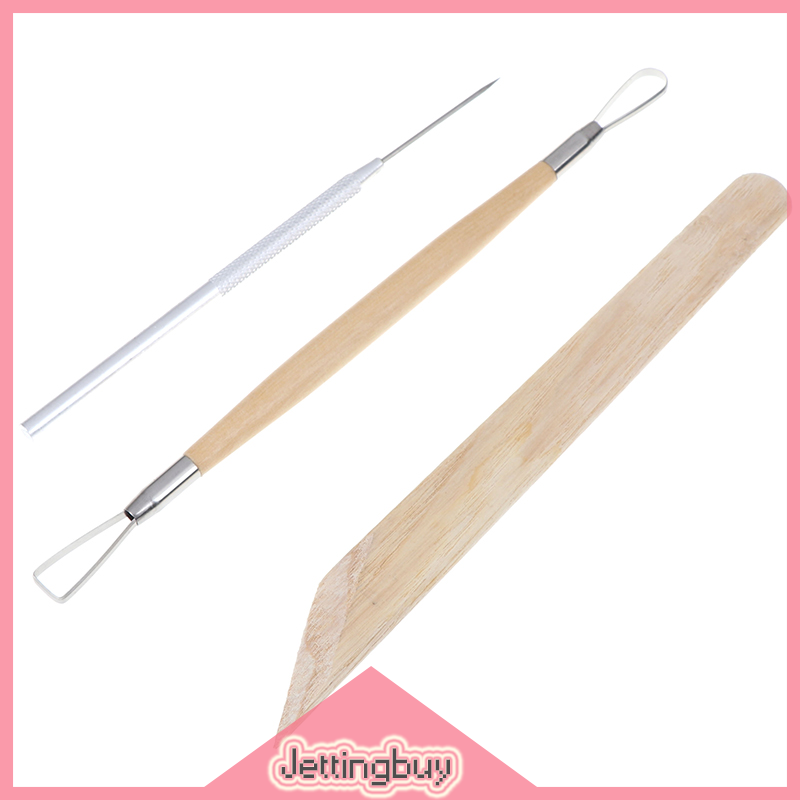 Jettingbuy 8pcs Pottery Clay Tool Set Pottery Ceramics Molding Tools Wood Sponge Tool