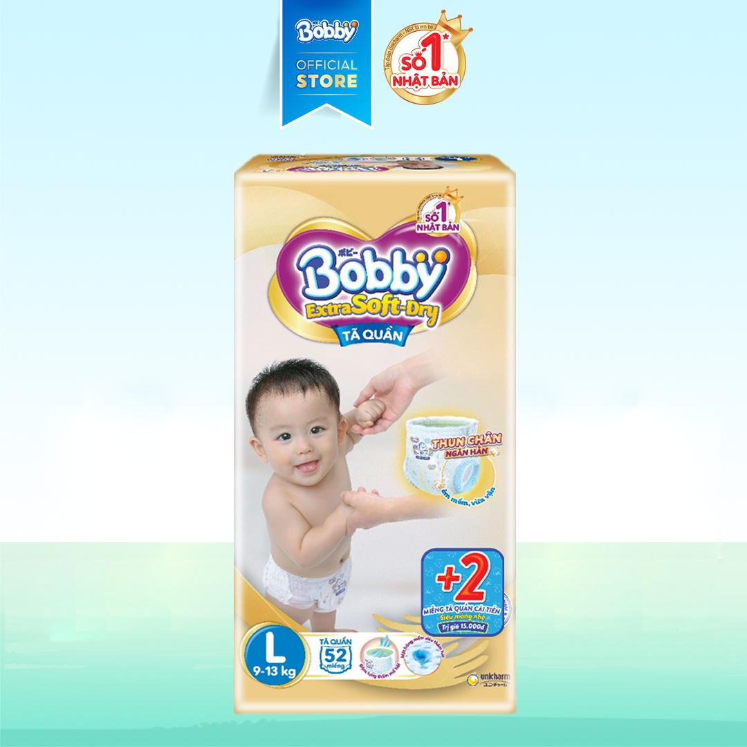 Tã/Bỉm quần cao cấp Bobby Extra Soft-Dry Thun chân ngăn hằn - Super Jumbo L52