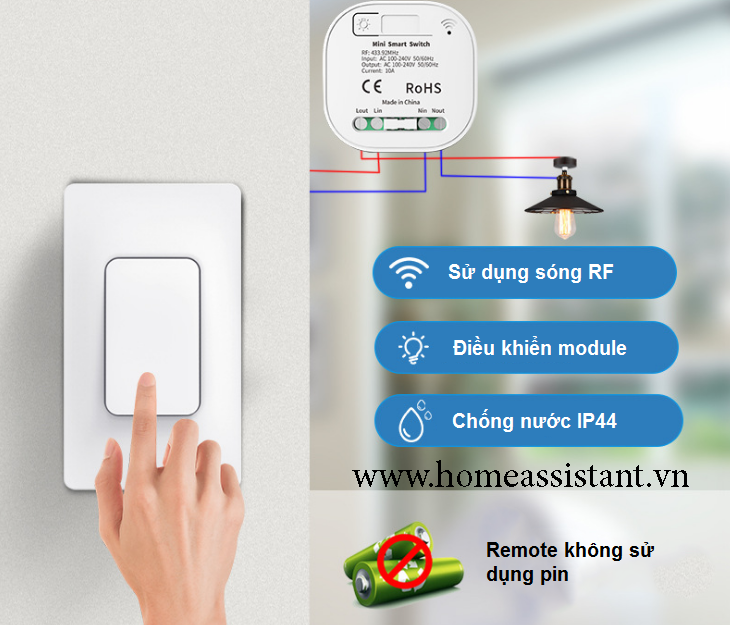 Bộ Công Tắc Điều Khiển Từ Xa RF WIfi Zigbee Tuya Nút Bấm Không Dùng Pin KP01