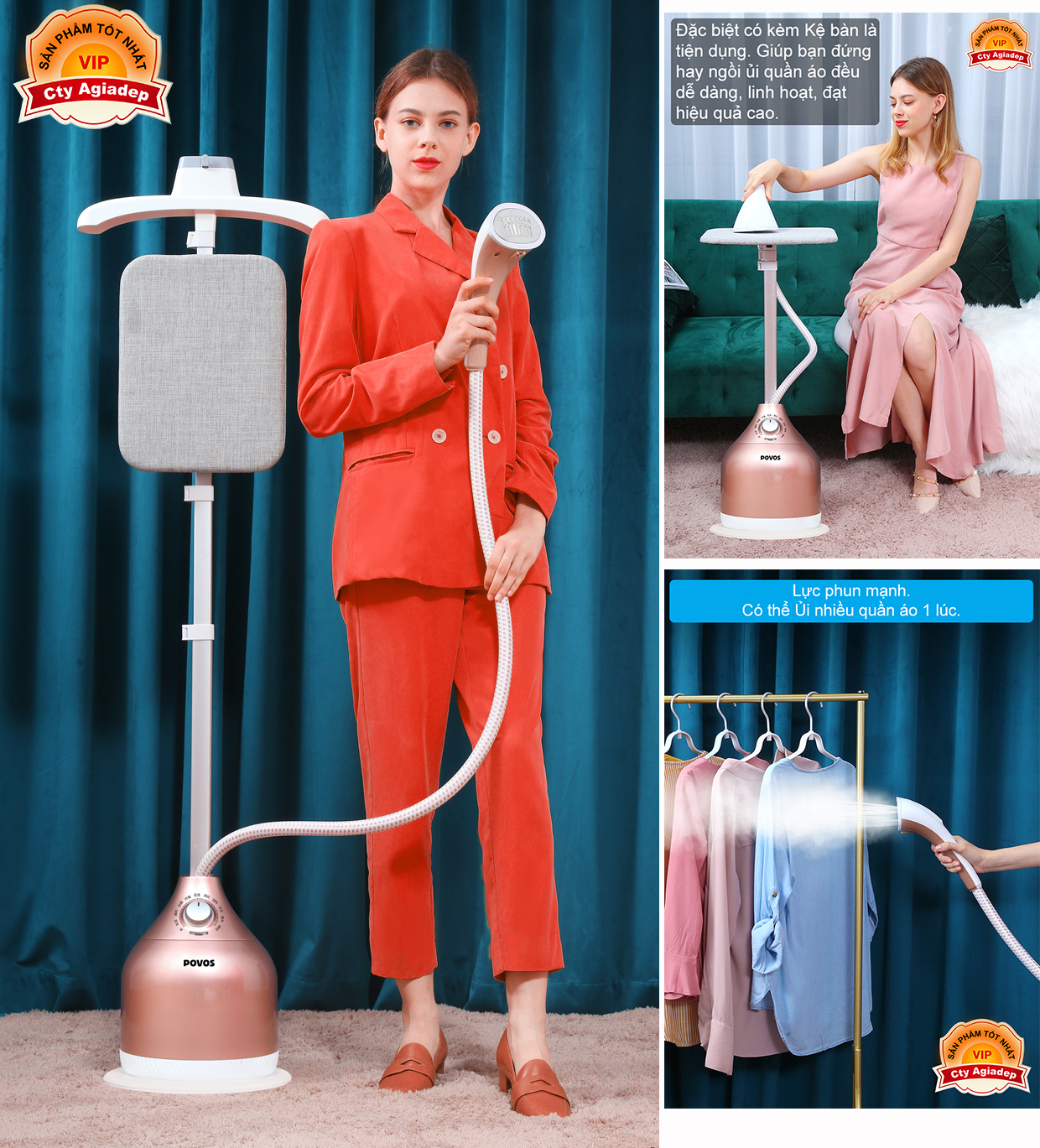 Bàn là ủi hơi nước xịn - Povos có bàn kê tiện dụng mạnh mẽ 2000w