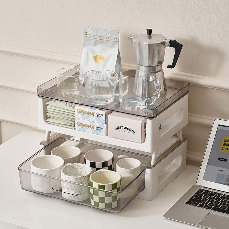 Stackable double-walled water cup storage rack, tabletop tea bag shelf, drawer capsule coffee storage shelf