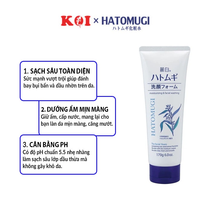 Sữa rửa mặt tẩy trang, dưỡng ẩm, trắng da Ý Dĩ Hatomugi Cleansing & Facial Washing 130g