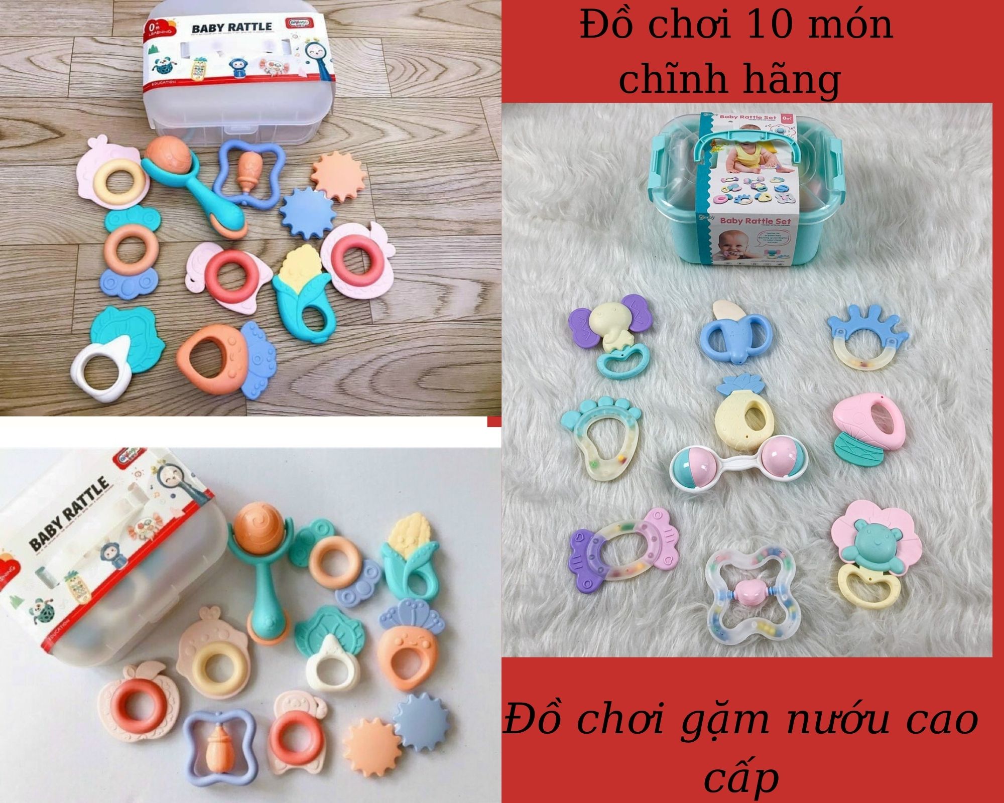 Bộ đồ chơi 10 món gặm nướu xúc xắc lục lạc nhiều màu sắc cho bé.Bộ đồ chơi