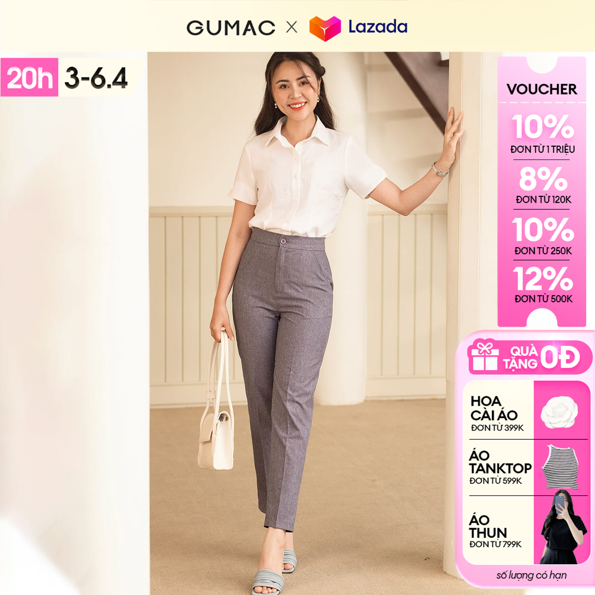 [BST MỚI RA MẮT THÁNG 6] Quần tây ống đứng thời trang GUMAC QD06086