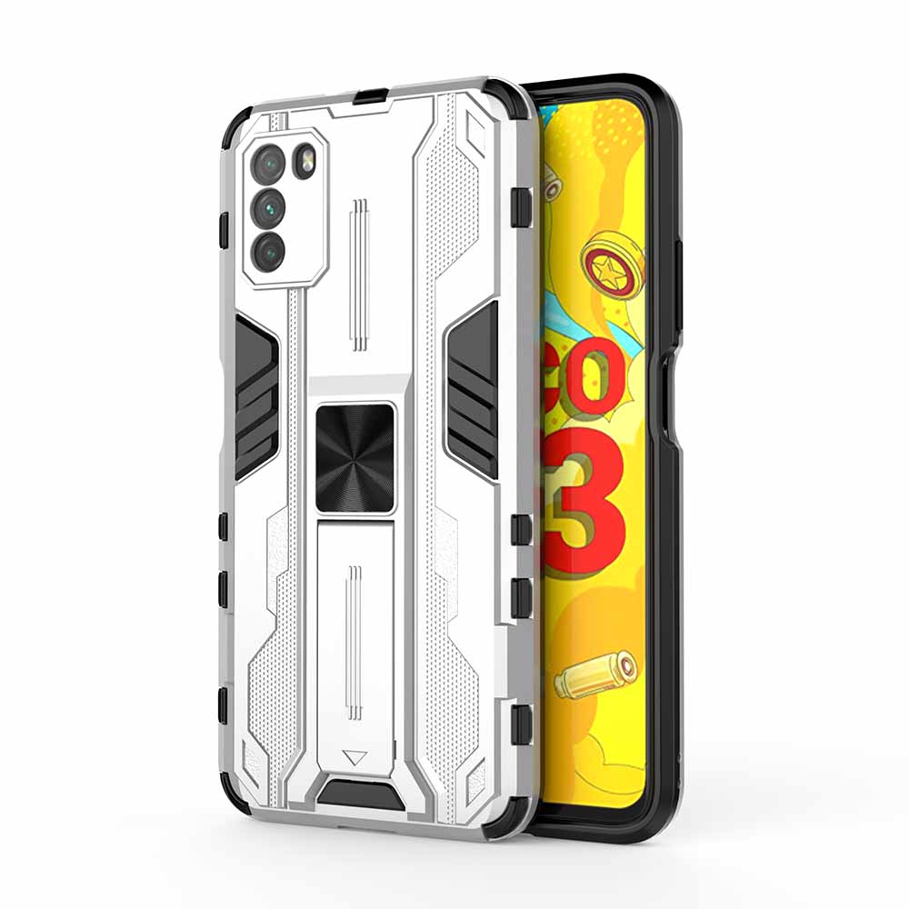 For Xiaomi POCO M3 Phone Case,Silicone TPU And Hard PC Luxury Armor Shockproof Invisible Stand Back Cover