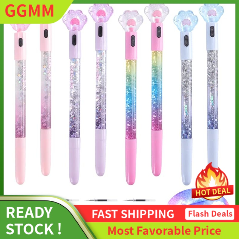 Mulabdin 8 Pcs Kawaii Pens Cute Pens, Cat Paw Shiny Luminous Ballpoint Pens  with 20 Refills, Fairy Stick Ballpoint Pen, Glitter Liquid Sand Pen