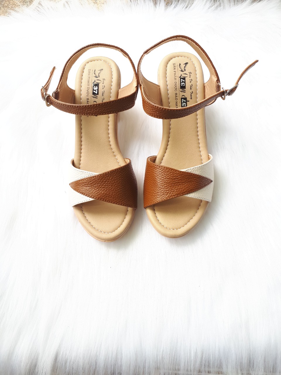 Sandal đế gót cao 7 phân  da bò thật cao cấp VI VI S210