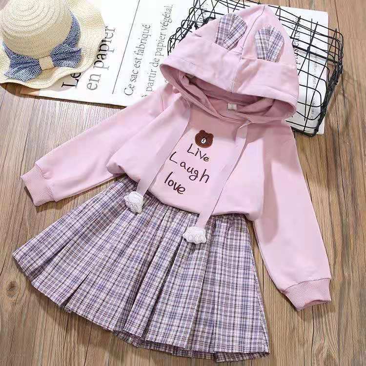 AA18-[Hàng Có Sẵn] Set Áo Sweatshirt Kèm Chân Váy Cho Bé Gái