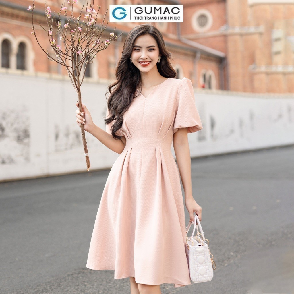 [15 - 17.6 |Voucher 8-15%] Đầm nữ tay bí chiết ly thời trang GUMAC DD12093