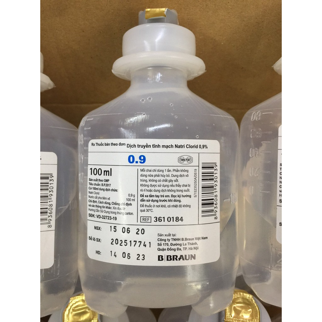 Dịch muối truyền natri clorid 0,9% bbraun chai 100ml 500ml