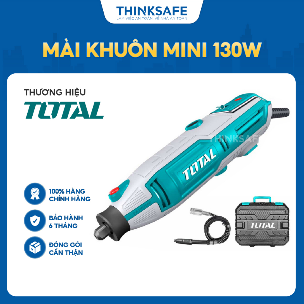 Máy mài khuôn mini TOTAL TG513326 130w đầu mài mịn chỉnh tốc nhiều cấp độ Đầu mài da, kim loại, gỗ kèm phụ kiện - Thinksafe