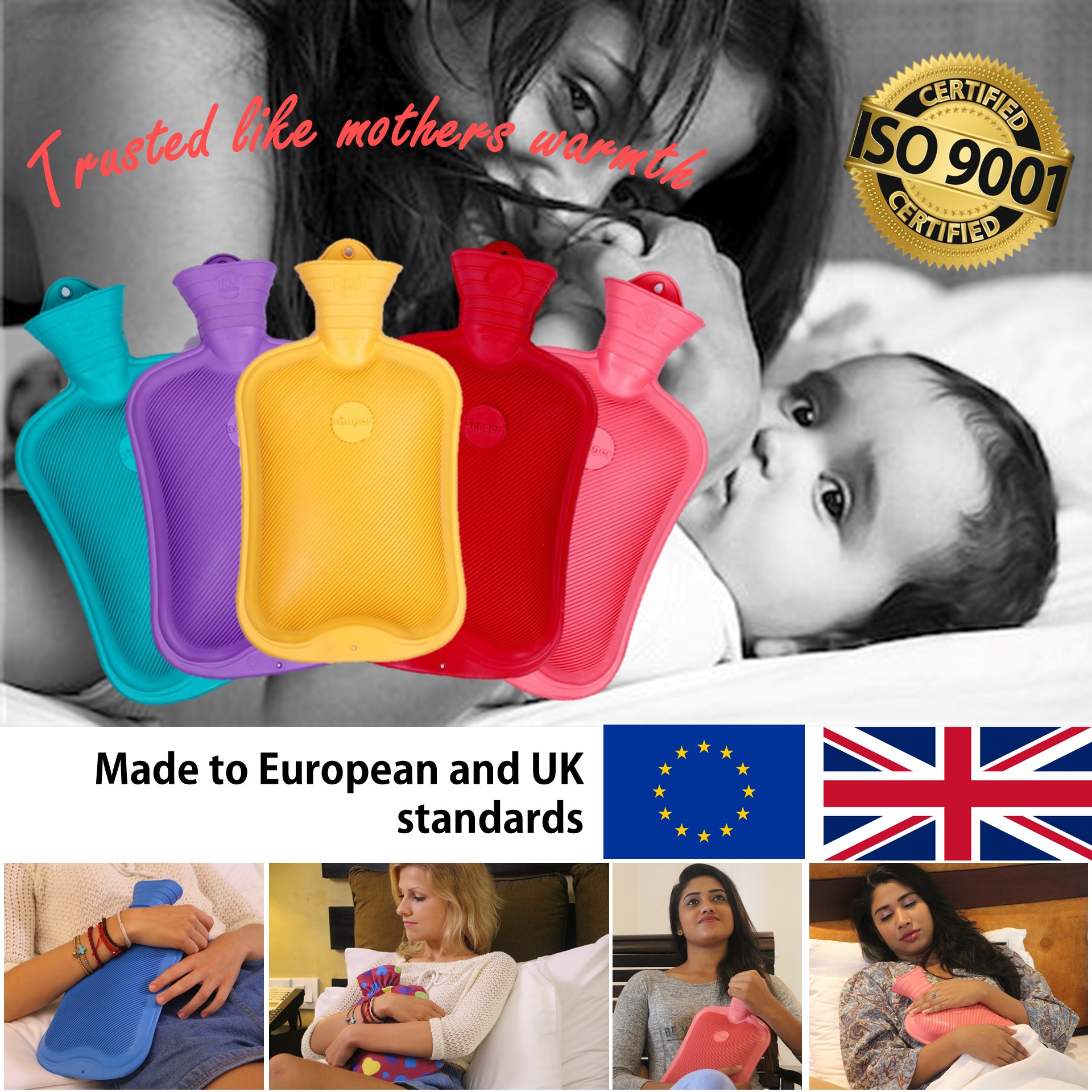 500ML & 1000ML 1750ML Liter Hot Water Bag Bottle. Certified For Pain Relief ,Period Pains .Menstrual Cramps. 