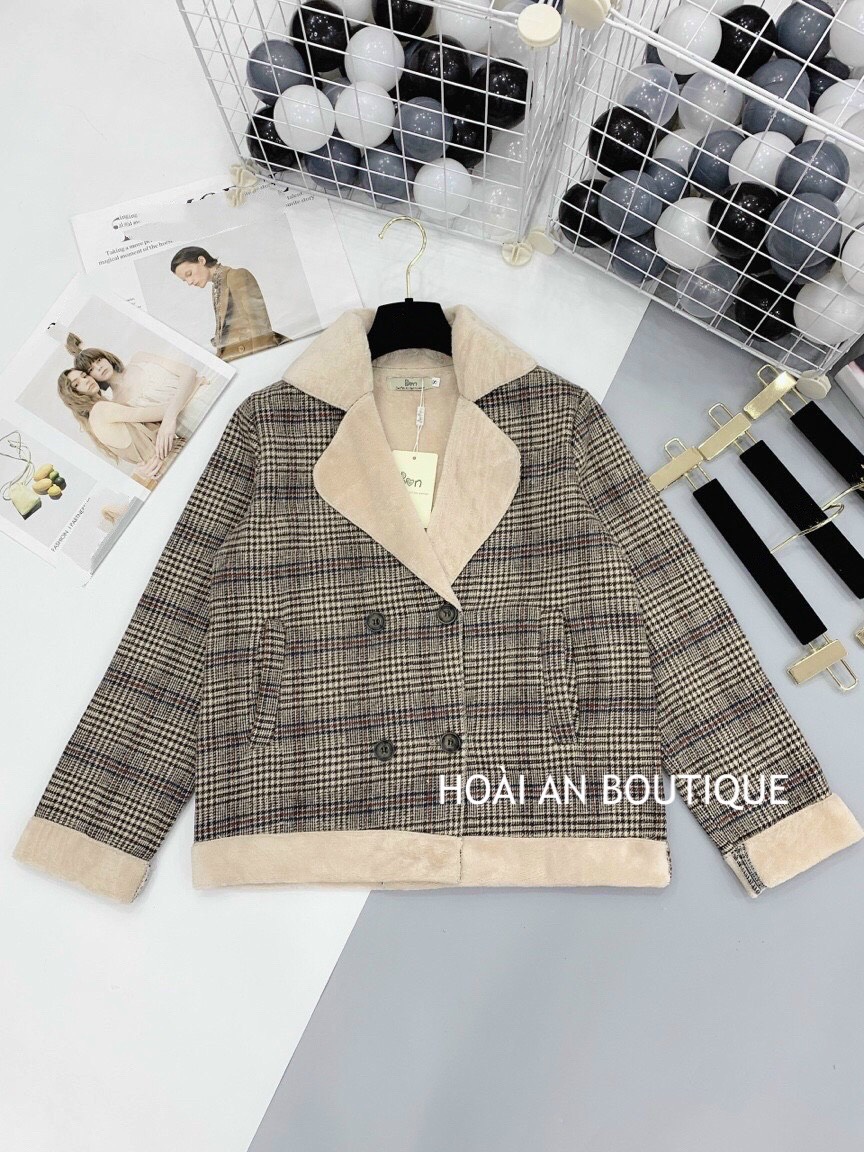 [XẢ KHO] Áo Dạ Kẻ cổ vest lót lông cao cấp ( Video shop quay thật )