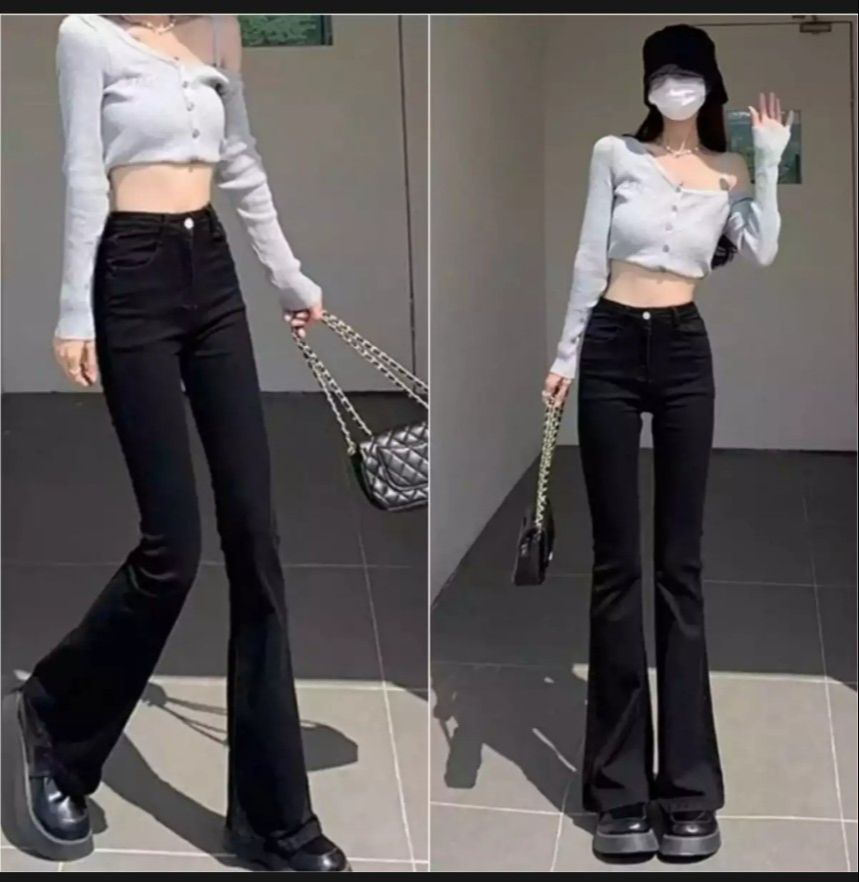 Quần jean nữ ống loe trơn basic, Chất Jean Co Giãn thoải mái vải mềm chuẩn xịn - RÒM93 BOUTIQUE