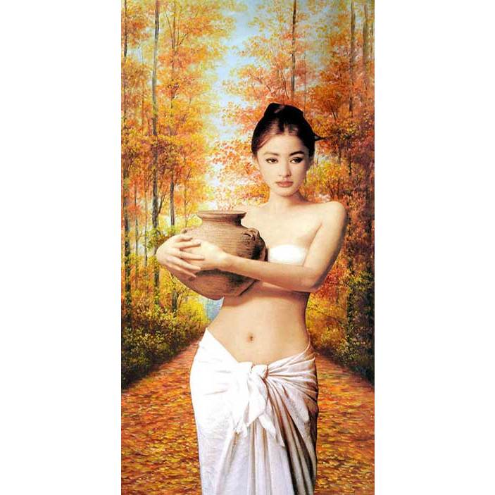 Tranh gắn đá đính kín toàn bộ Cô Gái