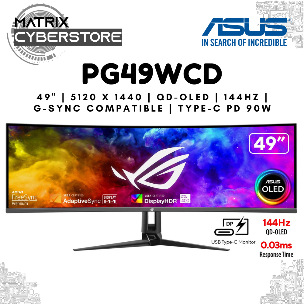 ASUS ROG Swift OLED PG49WCD QD-OLED Curved Gaming Monitor - 49