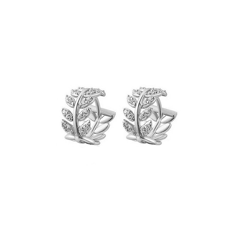 1Pairs Elegant Leaf Shape Hoop Earrings Rhinestone Surround Small Hoop Earrings Mini Circle Earring Jewelry Gift. 