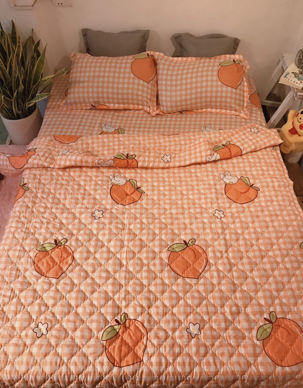 Bộ Chăn Ga Gối Cotton Poly Đào Cam , Chất Liệu Thoáng Mát , Kích Cỡ Đa Dạng , By. C.A Decor Store