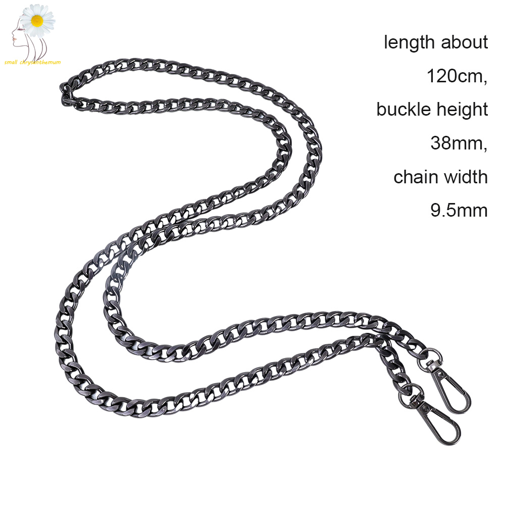 [Small Chrysanthemum] 120cm Bag Strap Chain Replacement Shoulder Cross Bag Strap Extended Metal Flat Chain Strap with Buckles DIY Bag Accessories
